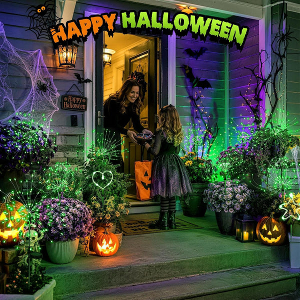 Solar Halloween Firework Garden Lights Outdoor, Green, 4 Pack5