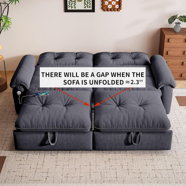 77" Queen Size Sofa Bed, Loveseat Sleeper Sofa with Pull Out Bed, Pockets and USB, Modern 2 Seater Convertible Small Couch for Living Room Bedroom Apartment, Gray9