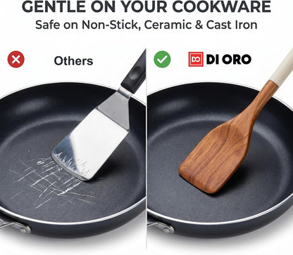 DI ORO Wooden Kitchen Utensil Set - 5 Pc Spoon & Spatula, Cream4