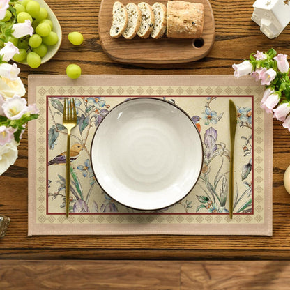 Birds Flowers Blossom Placemats Set of 4, 12X18 Inch Seasonal Spring Summer Table Mats Party Kitchen Dining Decoration2