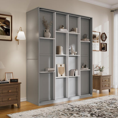 Rotating Queen Murphy Bed with Hidden Storage Racks, Space-Saving Multifunctional Wall Bed for Home Office & Small Rooms (Gray#62)1