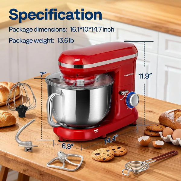 Stand Mixer, 6-Quart Tilt-Head Kitchen Mixer with Bowl, Red | 10 Speeds, Splash Guard, Dough Hook, Beater, Whisk, Egg Separator, for Cake & Bread7