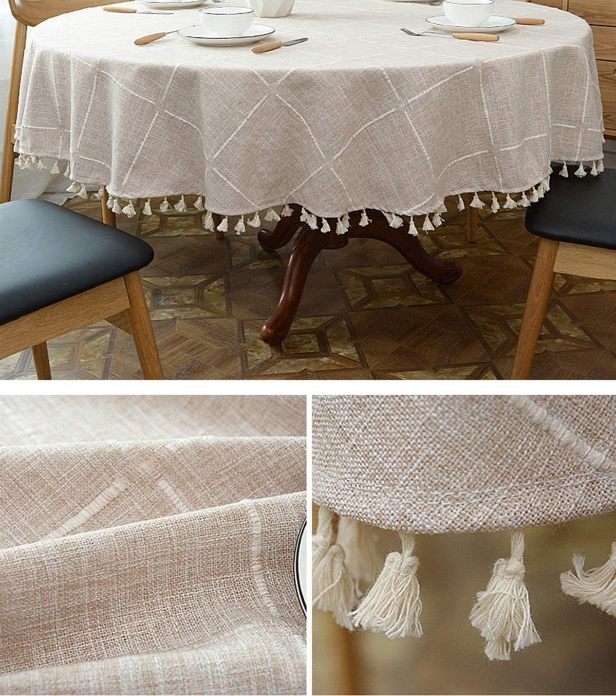 heavy-weight-cotton-linen-tablecloth-plaid-tassel-round-table-cover-for-kitchen-dining-room-tabletop-decorations-round-78-beige