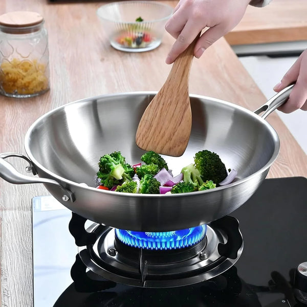 13-Inch Stainless Steel Wok with Glass Lid | Detachable Handle | Uncoated Tri-Ply Stir Fry Pan | Everyday Cooking Wok for Induction & Glass| Flat Bottom | SGS Certified Cookware | PFOA-FREE3