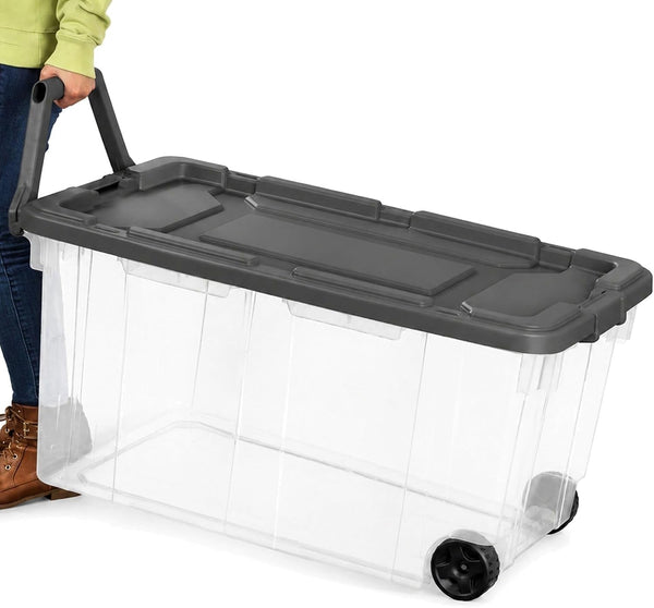 Extra Large Clear Wheeled Storage Bin, 40 Gallon, Plastic Container with Latch Lid and Pull Handle for Closet, Garage, Office1