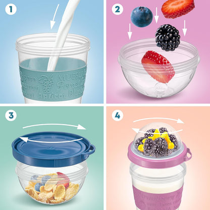 4 Pack - on the Go Yogurt Parfait Cups with Lids, Topping Compartment & Spoon, Yogurt/Parfait Cups for Breakfast Meal Prep, Reusable Leak Proof Container - BPA Free - 20Oz - Colorfull4