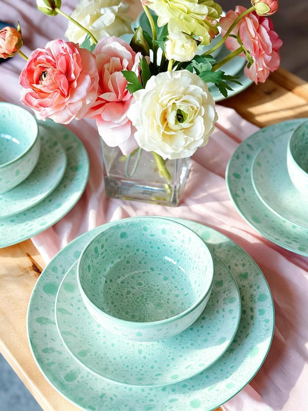 Sweejar 12 Pcs Speckled Glaze Ceramic Dinnerware Set for 4, Mint Green8
