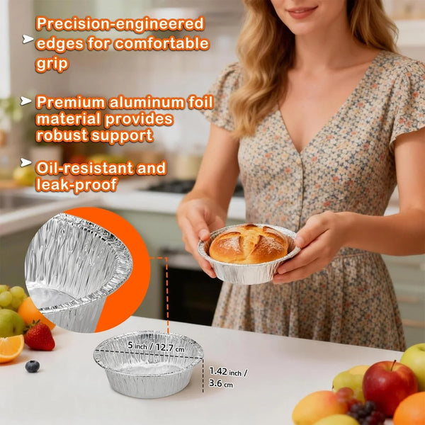 50 Pack Mini Pie Pans, 5In Pie Tins, Disposable Aluminum round Foil Tart, Aluminum Foil Pans, Easily Stack & Store for Baking, Cooking, Storage or Reheating2