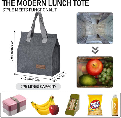 Insulated Lunch Bag for Men Women, Large Reusable Leakproof Lunch Box Container, Small Portable Thermal Snack Bag, Reusable Travel Office Work Beach Cooler Tote Bag for Adults, Grey5