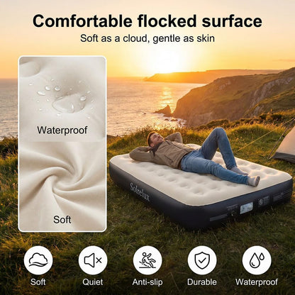 Queen Air Mattress with Built-In Pump, 13" Raised Inflatable Blow up Mattress, Air Column Beam Flocked Leak-Proof Air Bed with Storage Bag, 650Lbs Max Portable Bed for Home, Guests & Camping4