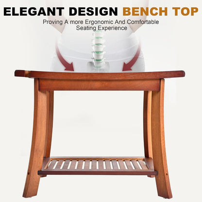 24" Teak Shower Bench, 2-Tier Shower Stool for Indoor Shower, 300Lbs5