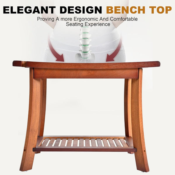 24" Teak Shower Bench, 2-Tier Shower Stool for Indoor Shower, 300Lbs5