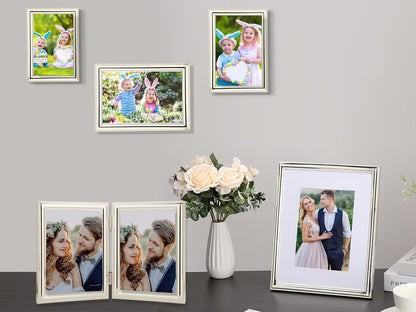 Classy Silver Plated 8X10'' Metal Picture Frame 2 Pack,Classic Beaded Frame 8X10'' Mat 5X7'',Real Glass Front and Velvet Backing,Perfect Gifts and Treasured Memories7