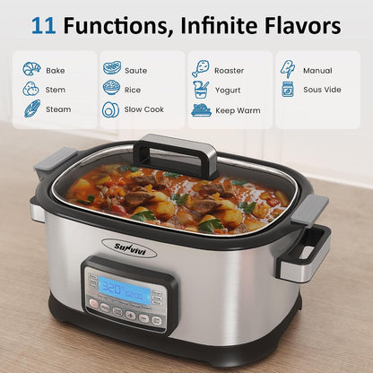 11-In-1 Multi Cooker 6.5QT, Programmable Slow Cooker with Nonstick Removable Pot, Digital Display, Adjustable Temp & Time for Slow Cook, Saute, Steam, Rice, Yogurt, Warmer2
