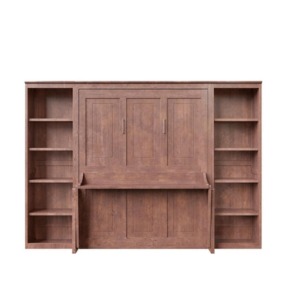 Murphy Bed Full Size,Space-Saving Hideaway Wall Bed with Desk and Bookshelf,Murphy Bed W/Slat Support,Bedroom Folding Bedframe for Guest Room,Dark Brown9