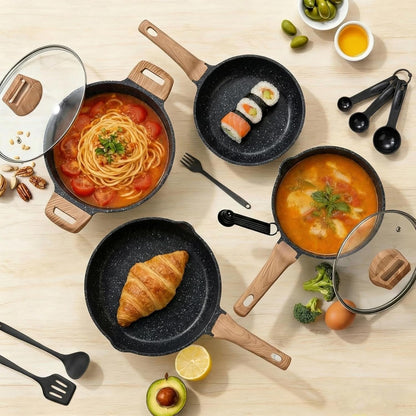 25Pcs Ceramic Cookware Set, Nonstick & Non-Toxic Healthy Pots and Pans, Heat-Resistant Handles, Induction Cookware Sets with Frying Pans, Black6