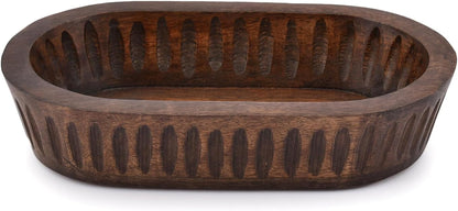 Mango Wood Decorative Bowls for Home Décor, Decorative Long Wooden Bowl for Table Centerpiece (10" X 6" X 2")2