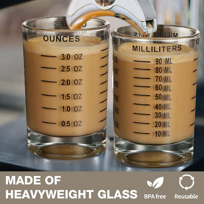 2 Pack Shot Glass Measuring Cup, 3 Ounce Heavy Base Jigger, Espresso Shot Glass, Liquid Glass Cup, round Shot Glasses, Small Glass Shot Cups for Vodka, Whiskey, Tequila, Espresso, Liquor3