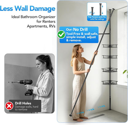 Corner Shower Caddy Tension Pole, Triple Stability 4-Tier Bathroom Rack2
