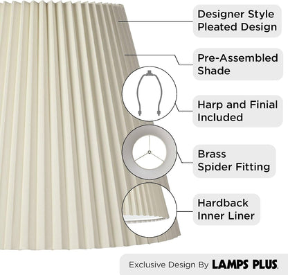 Pre-Assembled Large Ivory Pleated Lamp Shades 10X17X14.75 (Spider) Set of 2 | 10" Top X 17" Bottom X 14.75" High Replacement for Table + Floor Lamps Empire Shade Harp + Finial Fitting3