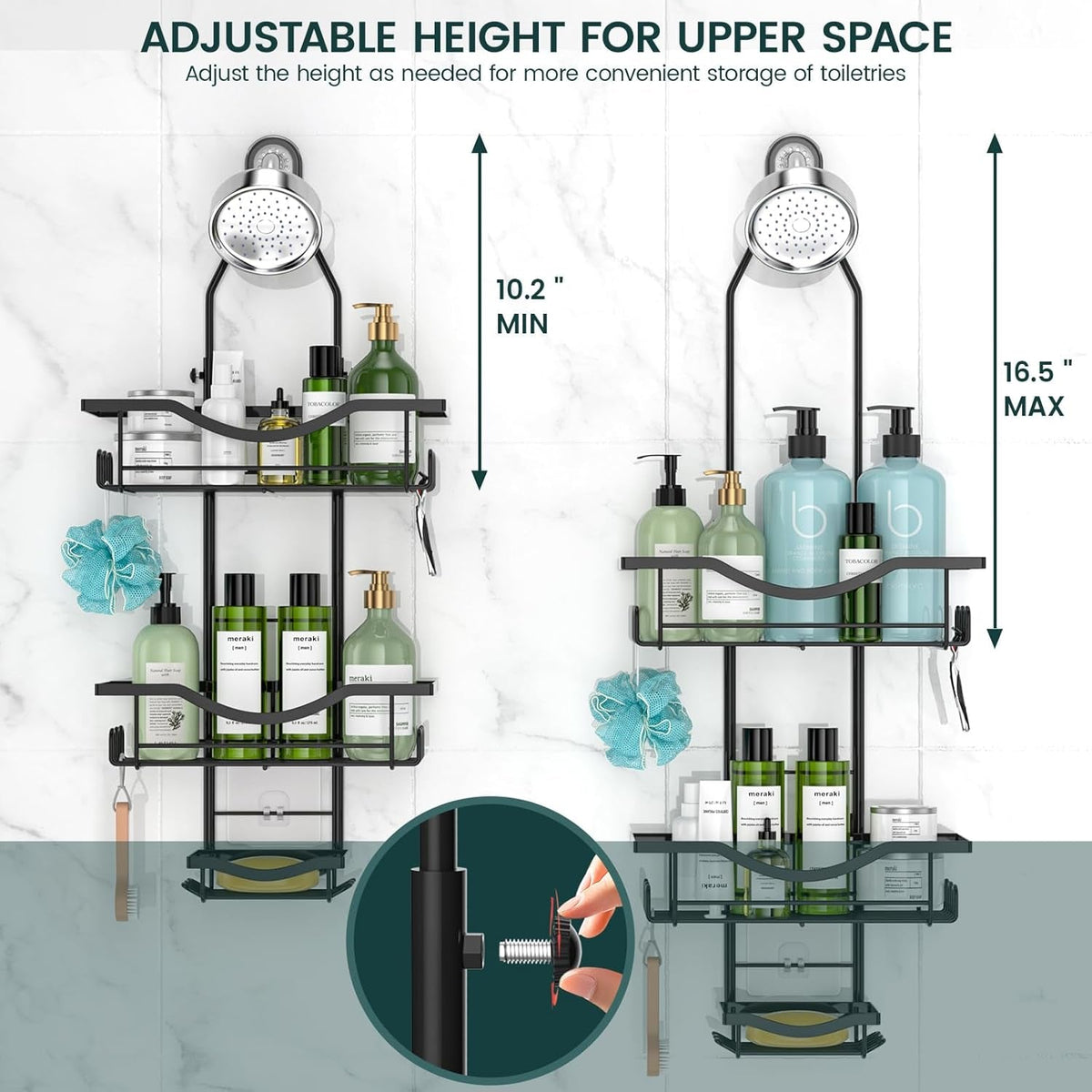 adjustable-shower-caddy-hanging-rustproof-shower-organizer-black