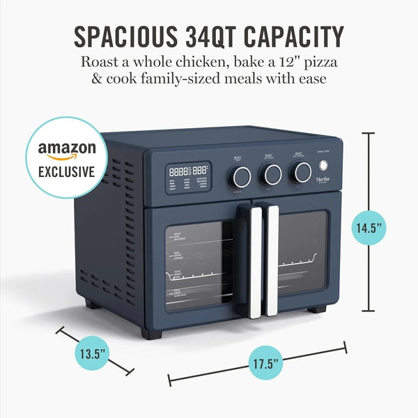 French Door Air Fryer Toaster & Convection Oven 34QT, Indigo | 12-In-1 Countertop Oven, Bake, Broil, Roast, Fits 12” Pizza, Dehydrate, Air Fry Basket, Oven Rack, Rotisserie, Blue3