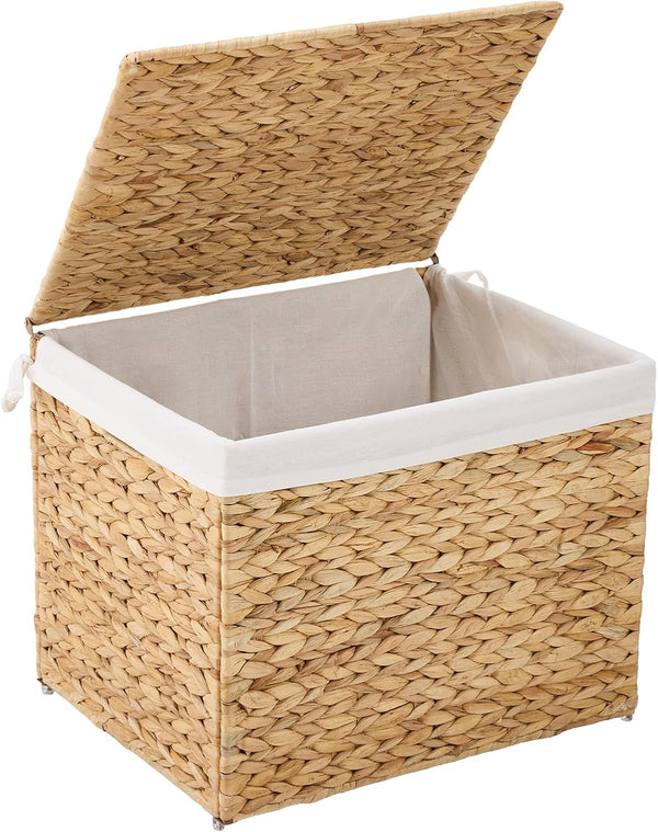 Water Hyacinth Storage Basket with Lid, 21.1 Gallon (80L) Wicker Shelf Basket with Removable Liner, Wicker Storage Basket for Blanket, for Livingroom, Bedroom, Natural1