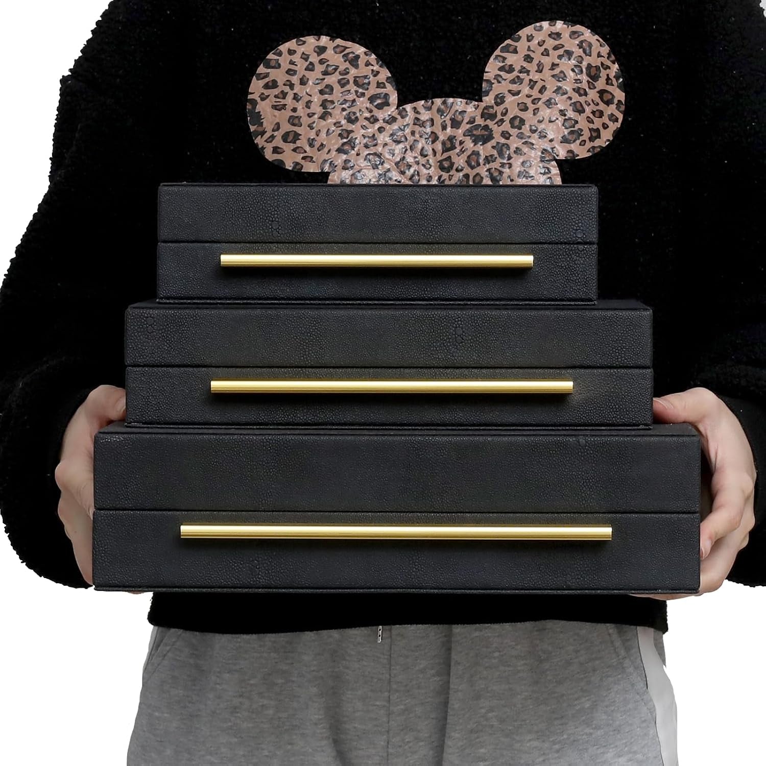 faux-shagreen-decorative-stackable-jewelry-storage-boxes-set-of-3-black-jewelry-organizers-with-gold-metal-handles-velvet-lining-modern-black-box-for-vanity-entryway-coffee-table-decor
