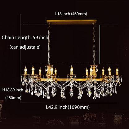 Rectangle Crystal Chandeliers Extra Large Modern Chandelier Island Lighting 12 Lights Candle Pendant Rectangle Hanging Ceiling Light Fixture for Dining Room Living Room Kitchen Island Entry L51.953