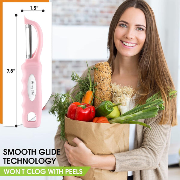Stainless Steel Swivel Peeler & 4 Sided Handheld Box Grater, XL Size - 2 Product Bundle - Pink Lemonade3
