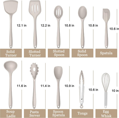 10 Pieces Silicone Cooking Utensils Set, Heat Resistant, Khaki2