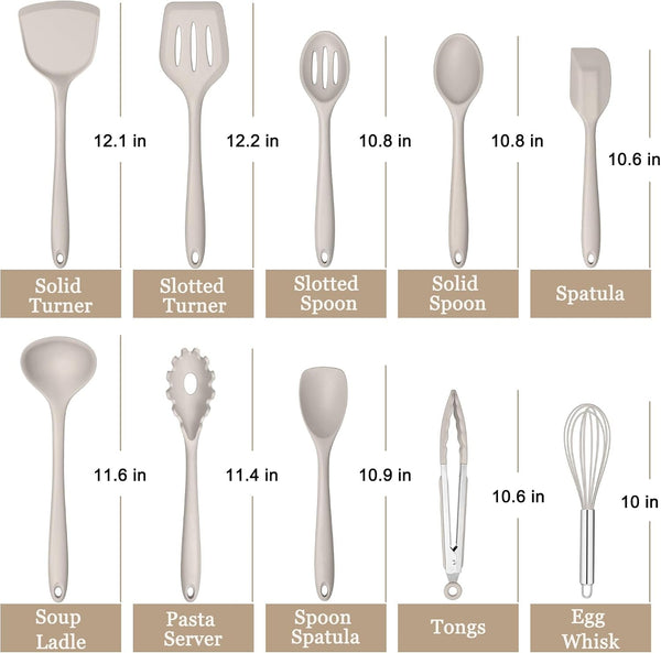 10 Pieces Silicone Cooking Utensils Set, Heat Resistant, Khaki2