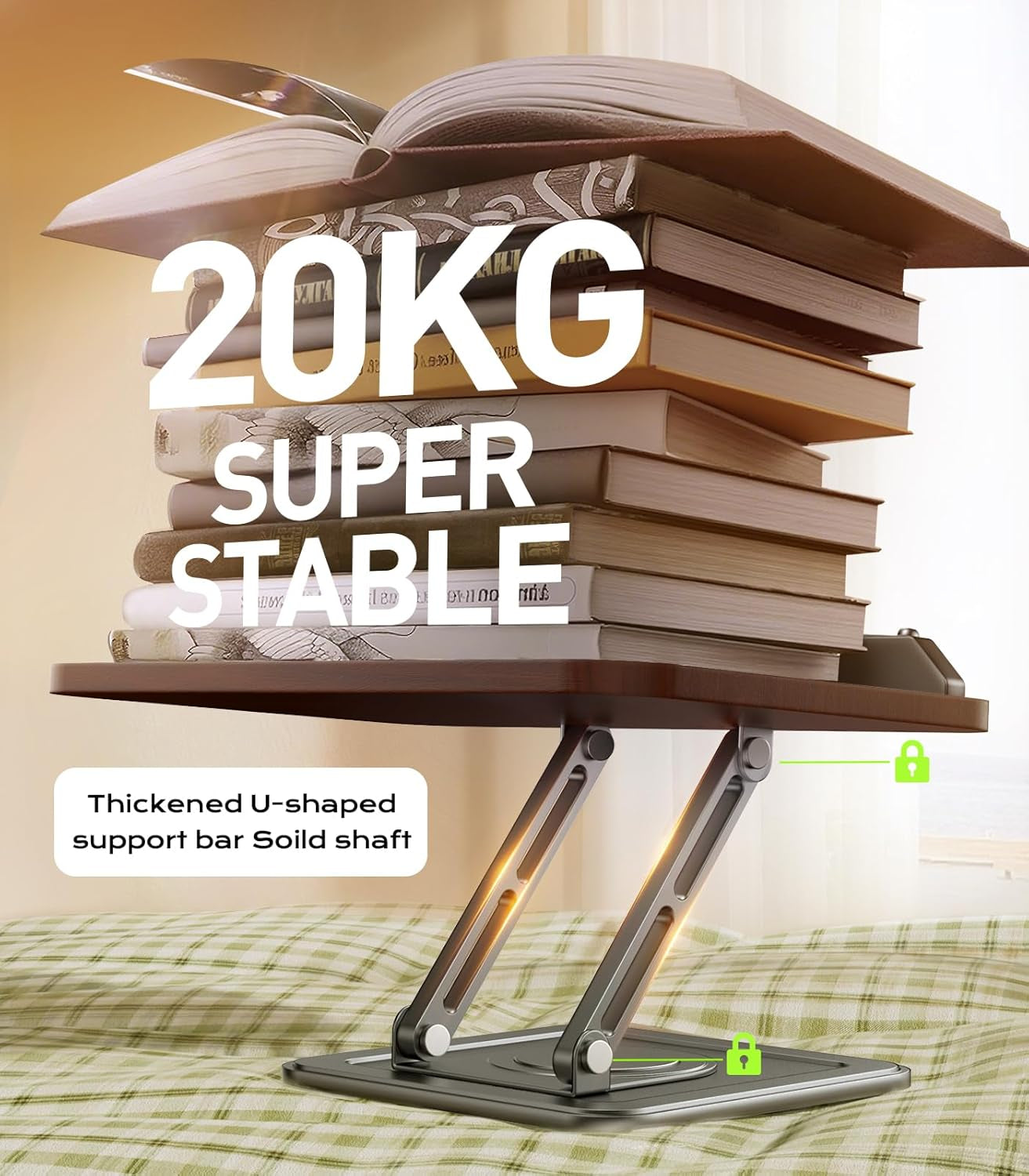 book-stand-for-reading-360-rotating-holder-with-page-clip-ergonomic-adjustable-height-angle-hands-free-anti-slip-base-fits-tablets-cookbooks-magazines-laptops-wood-and-metal-black