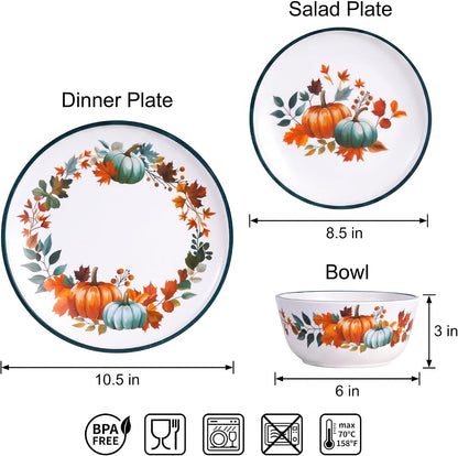 12-Piece Melamine Dinnerware Set for 4, Fall Pumpkin Plates and Bowls2