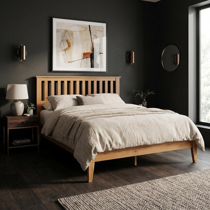 Wood Platform Bed – Pine, Queen, Bed & Mission-Style Headboard5
