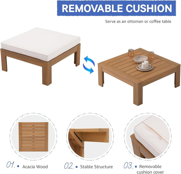 6 Piece Acacia Wood Patio Furniture Outdoor Sectional Sofa Set5