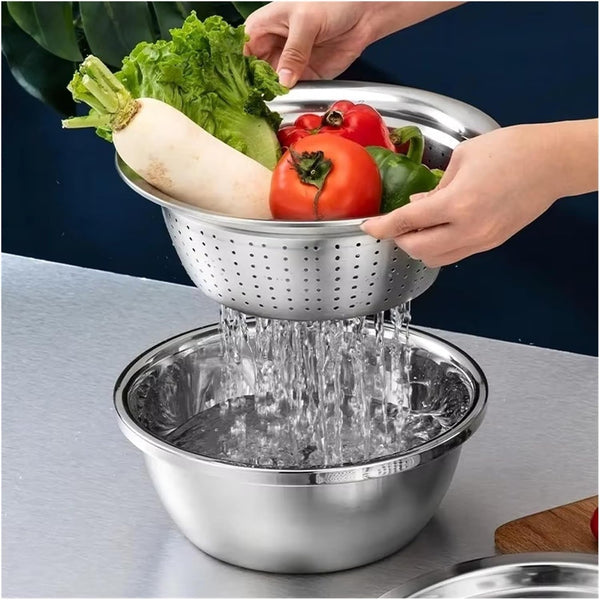 Multifunctional Stainless Steel Basin Vegetable Cutter – Fruit Slicer, Potato Peeler & Carrot Grater, Kitchen Accessory Set(Grater Plate)2