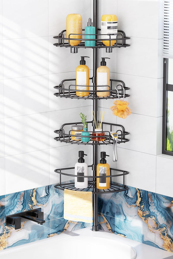 Corner Shower Caddy Tension Pole: No-Drill Rustproof Bathroom Shelf1