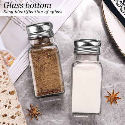 Salt and Pepper Shakers Set, Salt Shaker with Stainless Lid-Glass Spice Jars Kitchen Gadgets,Clear to Know When to Fill,Farmhouse Salt Pepper Shakers Cute Kitchen Essentials Decoration4