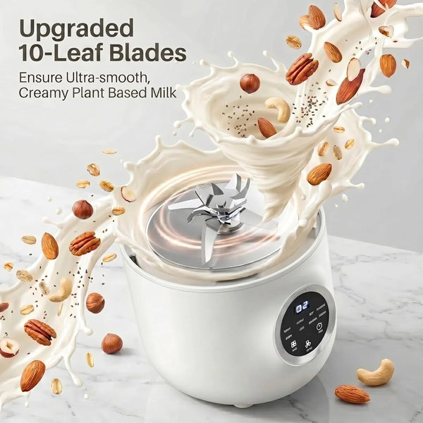 40Oz Nut Milk Maker Machine, 10-In-1 Automatic Soy Milk Maker for Almond, Oat & Plant-Based Milk, Self-Cleaning Milk Maker with 12H Delay Start, Keep Warm, Boil Wa, Soup & Juice Upgraded4