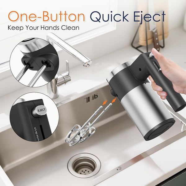 600W Hand Mixer, 5-Speed Electric Hand Held Mixer for Baking, Lightweight Stainless Steel Hand Beaters *2 & Dough Hooks*2 with Eject Button, Kitchen Mixer for Cream, Cookies, Dough4