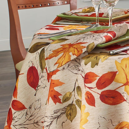 Autumn Leaves Fall Printed Tablecloth, Multicolor - 70" W X 70" L Round8