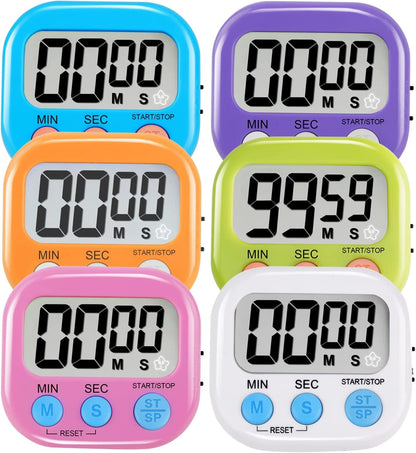 6 Pack Multi-Function Electronic Timer - Magnetic Digital Timers Big LCD Display the Loud/Silent Switch Countdown Timer Extensively Use in Break Time, Cooking,Gym, Meeting, Classroom1