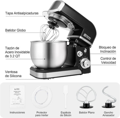 Stand Mixer,3.2Qt Small Electric Food Mixer,6 Speeds Portable Lightweight Kitchen Mixer for Daily Use with Egg Whisk,Dough Hook,Flat Beater (Black)3
