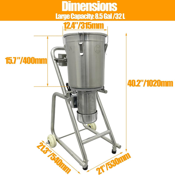 Commercial Food Processor Cutter, Multifunction Meat Vegetable Chopper, 32L Capacity Fruit Blender, Stainless Steel Meatball Beater, Ideal for Vegetable Fruits Grains Peanut Ginger Garlic2