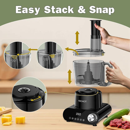 12 Cup Food Processor & Vegetable Chopper,French-Fry-Cutter, Stepless Speed,Digital Timer,Large Feed Chute,Ice Creshing,Chopping, Shredding, Slicing and Doughing,600W for Home Use,Black4