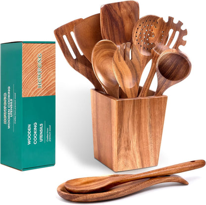 Acacia Wood Cooking Utensils Set - 11Pc Wooden Spoons1