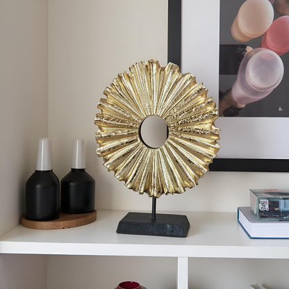 Modern Abstract round Decorative Sculpture, Dining Living Room Desk Decor,Geometric Home Decor Statues,Shelf Top Decor Aesthetics, Coffee Tables or Office Shelves（Golden）2