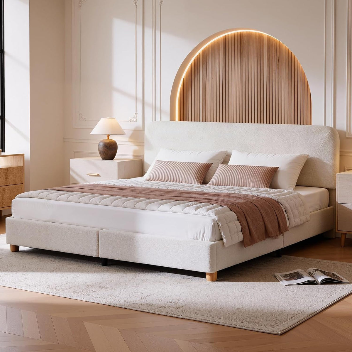 king-size-cloud-bed-frame-boucle-wood-upholstered-platform-bed-cream