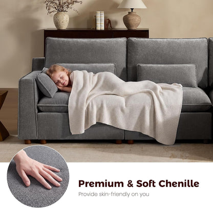 Modern Modular Sectional Sofa,105" V Shape Sectional Cloud Couch with Storage Ottoman,Comfty 6 Seat Sofa for Living Room,Grey Chenille6